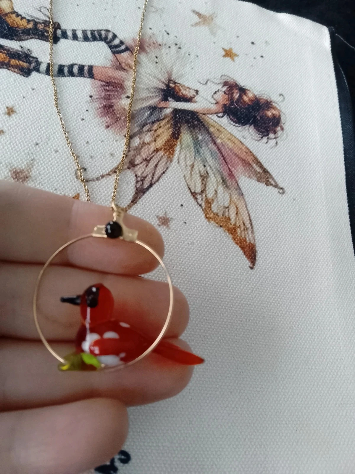 Vogel glas collier in stalen cirkel – photo 2